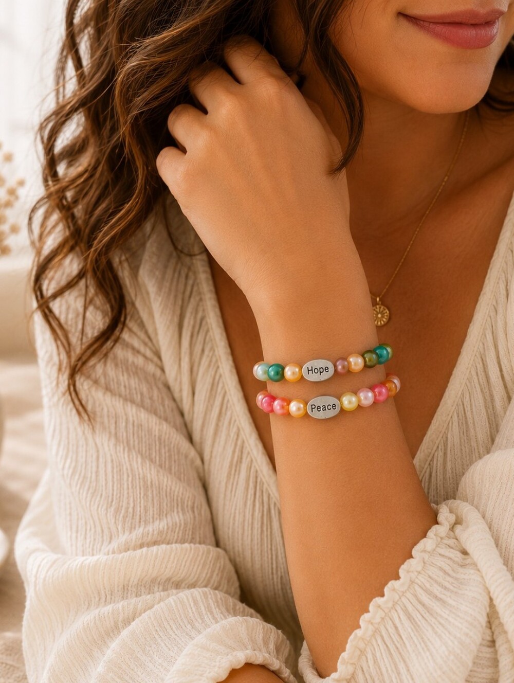 Hope & Peace Bracelet Set | Handmade Beaded Stretch Bracelets